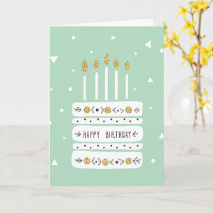 Tarjeta Purpurina Gold Pastel Ilustracion Torta de Cumplea