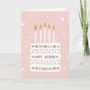 Tarjeta Purpurina Gold Pastel Ilustracion Torta de Cumplea