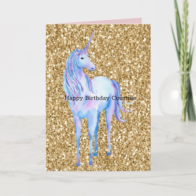 Tarjeta Purpurina Gold Unicorn (Anverso)