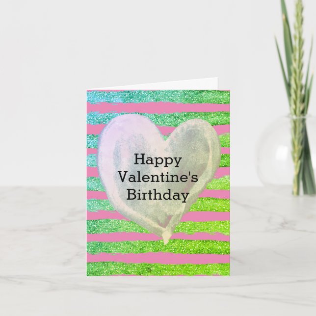 Tarjeta Purpurina Green y Gold Heart Valentday (Anverso)