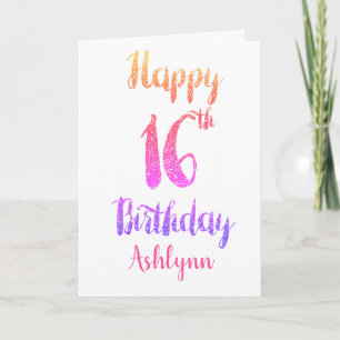Tarjeta Purpurina Peach Pink Purple 16th Birthday