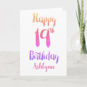 Tarjeta Purpurina Peach Pink Purple 19 cumpleaños