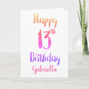 Tarjeta Purpurina Pink Purple Feliz 13 cumpleaños
