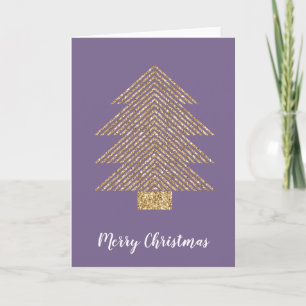 Tarjeta Purpurina Purple Gold Strips Christmas Tree