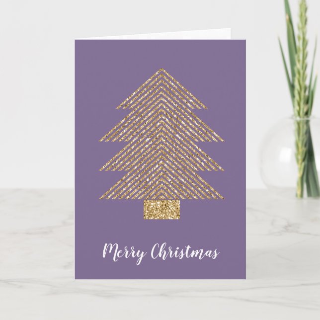 Tarjeta Purpurina Purple Gold Strips Christmas Tree (Anverso)