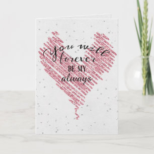 Tarjeta purpurina rosa aniversario amor corazón con diaman