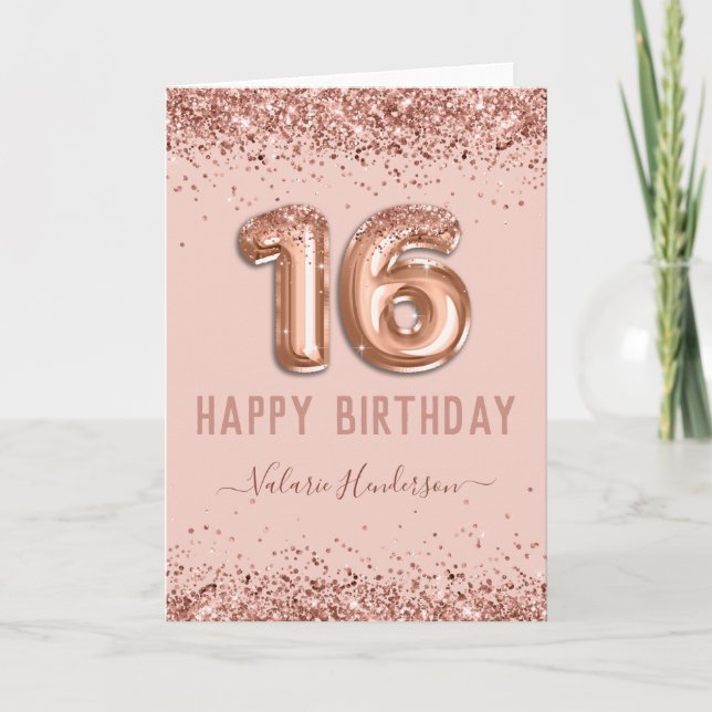 Tarjeta Purpurina Rosa con guión brillante Feliz 16 cumple (Anverso)