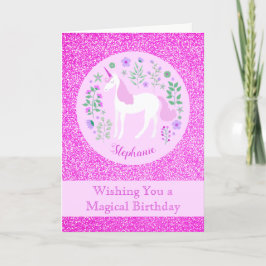 Tarjeta Purpurina Rosa de Unicorn Personalizado Feliz Cump