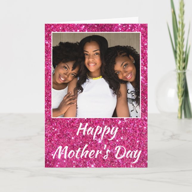 Tarjeta Purpurina rosa del Día de la Madre apreciada foto  (Anverso)