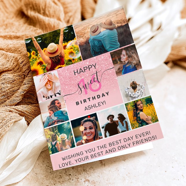 Tarjeta Purpurina rosa dulce 16 cumpleaños 11 collage de f (Subido por el creador)