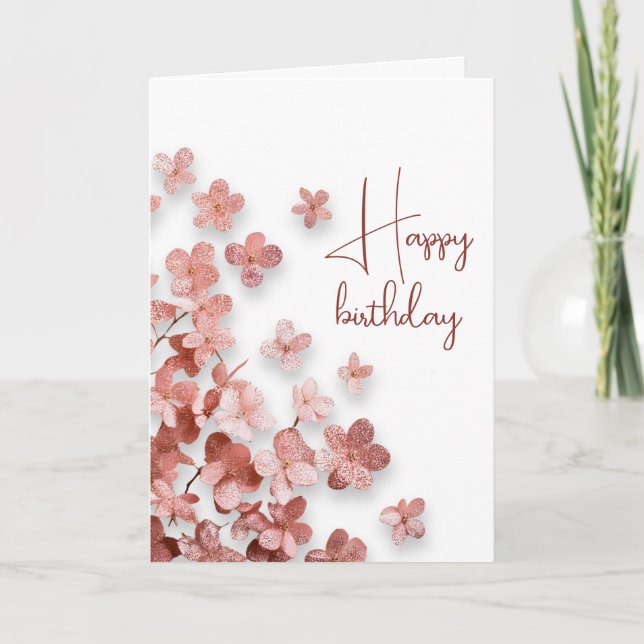 Tarjeta Purpurina Rosa Flores Flores Mujeres Florales Cump (Anverso)