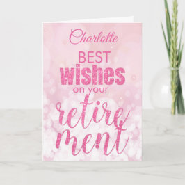 Tarjeta Purpurina Rosa Glamorosa Deseos de Jubilación