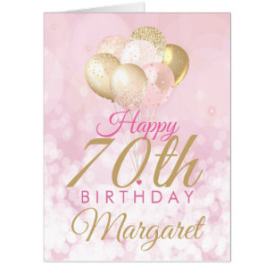 Tarjeta Purpurina rosa glamoroso globos 70 cumpleaños GRAN