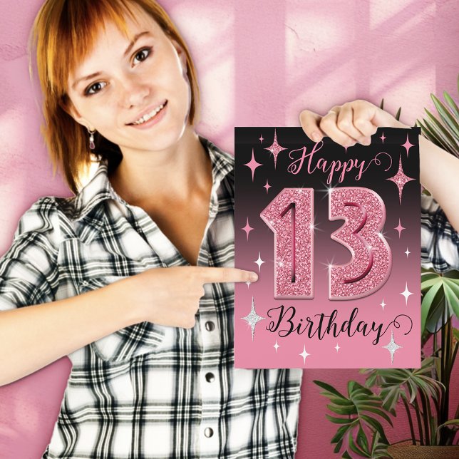 Tarjeta Purpurina Rosa Gran Cumpleaños 13 (Subido por el creador)