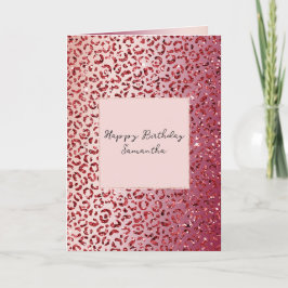 Tarjeta Purpurina rosa rojo Rubor Sparkle Leopard Print