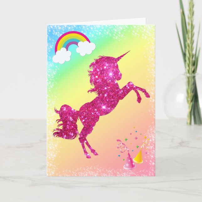 Tarjeta Purpurina rosa Unicorn (Anverso)