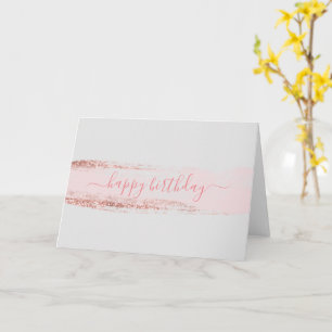 Tarjeta Purpurina Rosado Brushstrot Cumpleaños