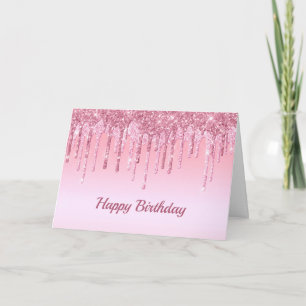 Tarjeta Purpurina rosado moderno perfora cumpleaños gráfic