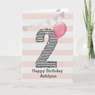 Tarjeta Purpurina rosado y plateado Chica de cumpleaños nú