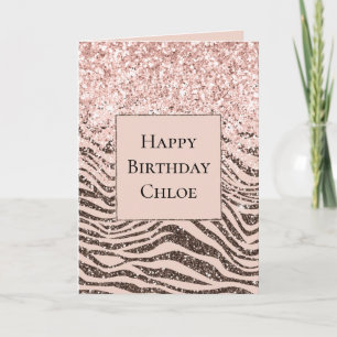 Tarjeta Purpurina Rubor Peach Chocolate Brown Zebra Print