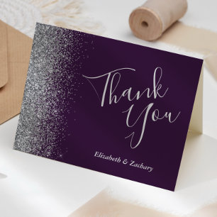 Tarjeta Purpurina Silver Edge Purple Boda Gracias