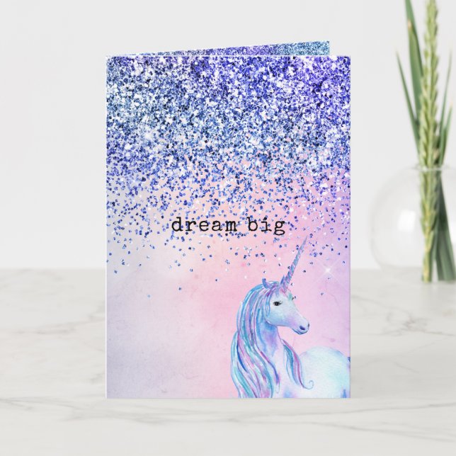 Tarjeta Purpurina Unicorn Azul Púrpura (Anverso)