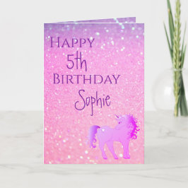 Tarjeta Purpurina unicornio Pink Purple Cute Chica Age Cum