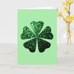 Tarjeta Purpurina verde oscuro enciende Shamrock Clover