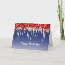 Tarjeta Purpurinas rojos y azules de moda Cumpleaños