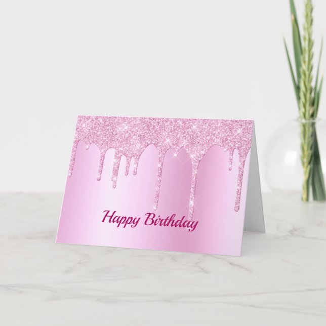Tarjeta Purpurinas rosados de moda: cumpleaños gráfico (Anverso)