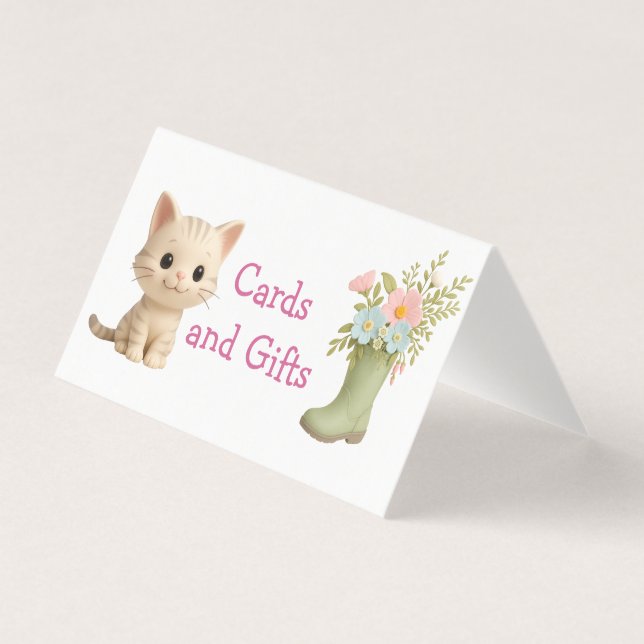 Tarjeta Purr-fect Baby Girl Kitten Baby Shower Table Card (Anverso)