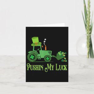 Tarjeta Pushin My Luck St Patricks Day Shamrock Irish Boy