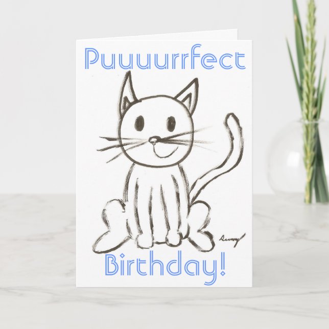 Tarjeta "Puuurrfect Birthday" pintada de Kitty (Anverso)