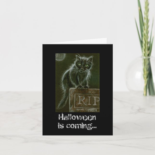 Tarjeta QEPD el gato negro grivestone viene Halloween... (Anverso)