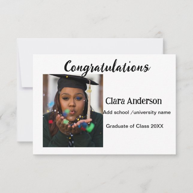 Tarjeta QR graduación de eleg clásico con foto en blanco (Anverso)