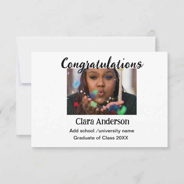 Tarjeta QR graduación de eleg clásico con foto en blanco (Anverso)