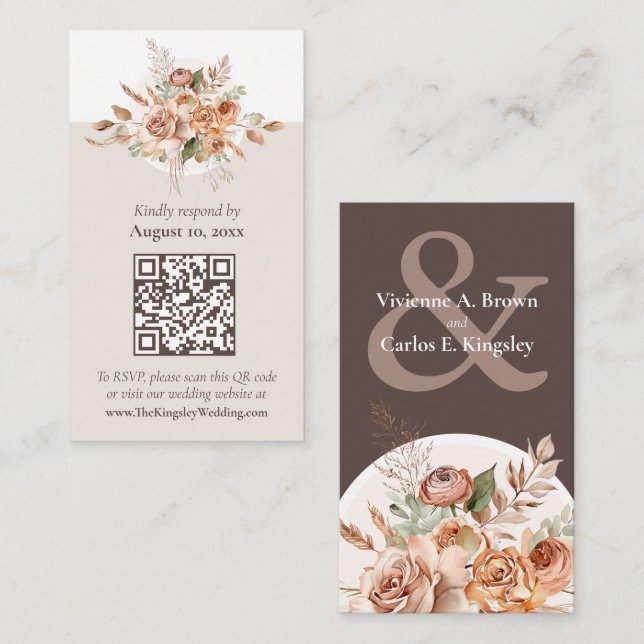 Tarjeta QR Light Earth Tone Floral Boho Wedding RS (Anverso / Reverso)