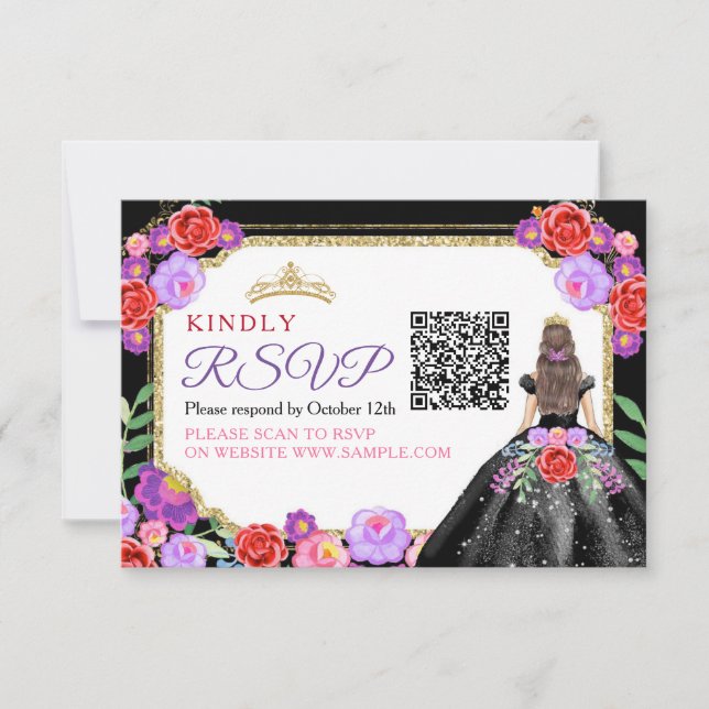 Tarjeta QR RSVP de Quinceañera Mexicana (Anverso)