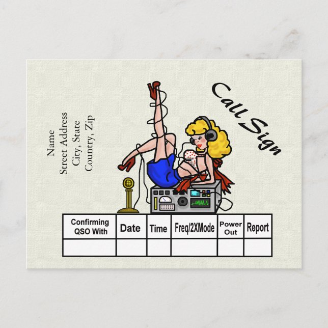 Tarjeta QSL Chica Blonde Ham Radio Pin-up (Anverso)
