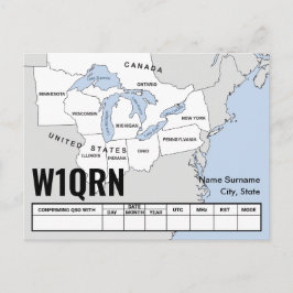 Tarjeta QSL Mapa de los Grandes Lagos
