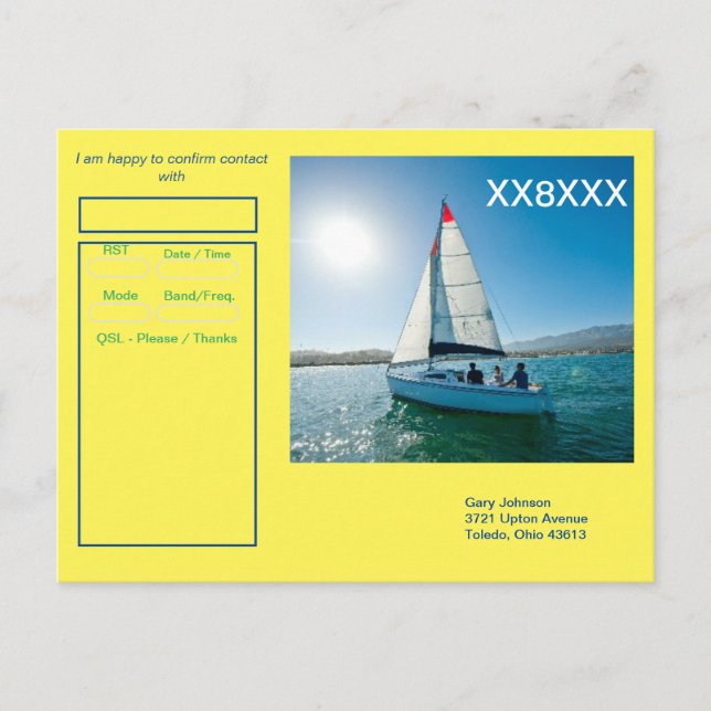 Tarjeta QSL para todo el día navegando con jamones (Anverso)