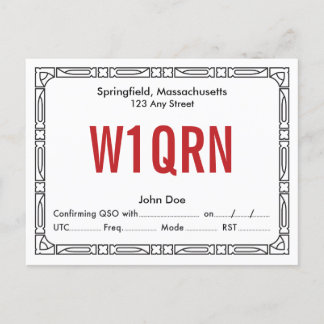 Tarjeta QSL Retro Art Deco Texto rojo