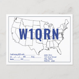 Tarjeta QSL Retro Mapa de Estados Unidos Blue Text
