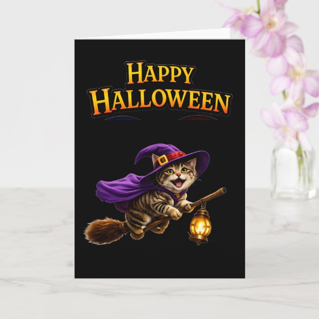 Tarjeta Qué capricho de gatito volando (Orquídea)