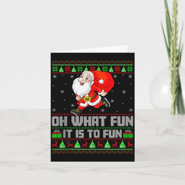 Tarjeta Qué divertido es correr Santa divertido corriendo  (Anverso)