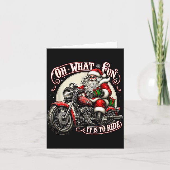 Tarjeta Qué divertido es montar en moto Biker Santa X (Anverso)