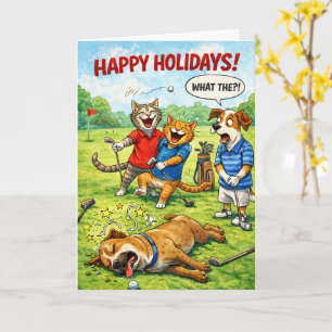 Tarjeta ¿Qué es gatos y perros jugando golf?