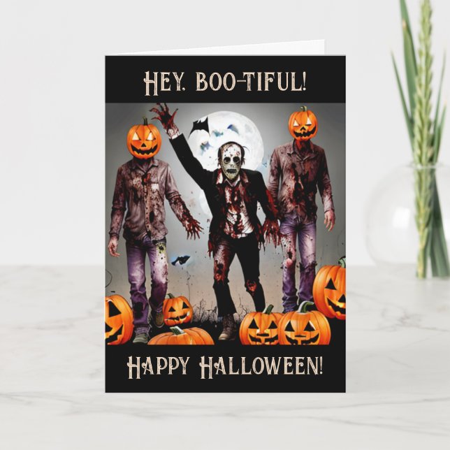 Tarjeta ¡Qué guapa! ¡Feliz Halloween! Ghouls y Zombie (Anverso)
