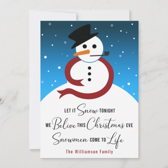 Tarjeta Que los Navidades de la nieve dejen que Snowman po (Anverso)