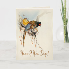 Tarjeta Que tengas un buen día de faisán vintage japonés